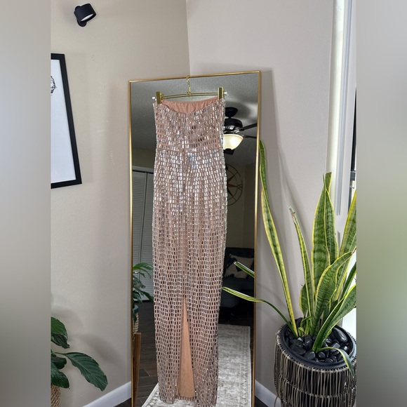 Oh Polly Amaya Embellished Bandeau Maxi Dress in Almond - Picture 8 of 8